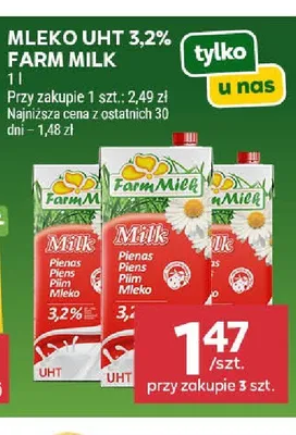 Mleko UHT 3,2% Farm Milk promocja w Stokrotka