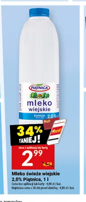 Mleko świeże wiejskie Piątnica 2,0% promocja w Twój Market