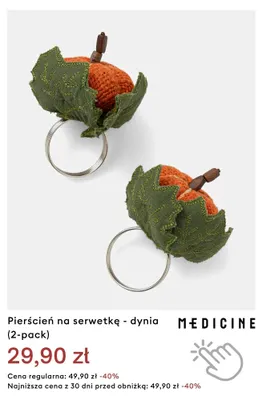 Pierścień na serwetkę dynia 2-pak Medicine promocja w Medicine