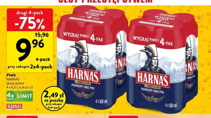 Piwo Harnaś Jasne Pełne 4-pak promocja w Intermarche