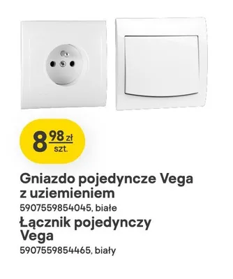 Gniazdo pojedyncze Vega z uziemieniem białe promocja w Castorama
