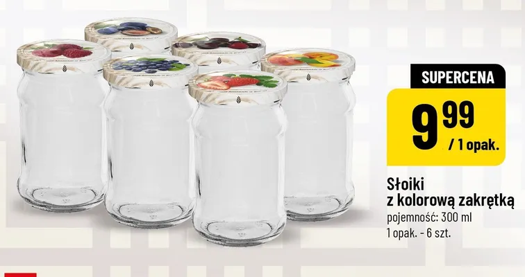 Słoiki z kolorową zakrętką 6-pak 300ml promocja w POLOmarket