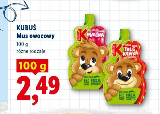 Mus owocowy Kubuś jabłko malina promocja w Lidl
