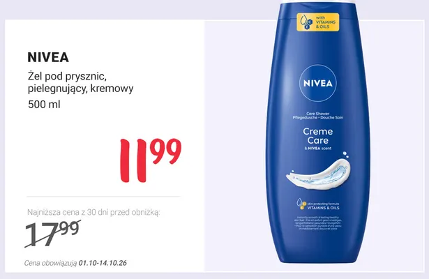 Żel pod prysznic pielęgnujący kremowy Nivea promocja w Rossmann