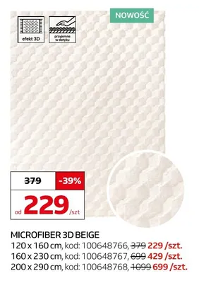 Dywan Microfiber 3D Beige 200x290 cm promocja w Komfort