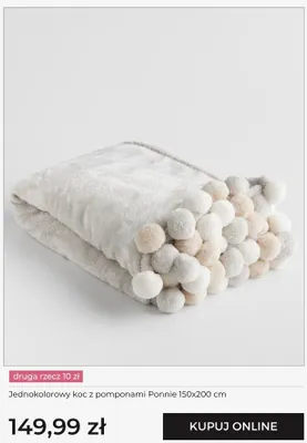 Koc jednokolorowy z pomponami Ponnie home&you promocja w home&you