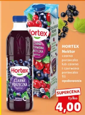 Zestaw: nektar grejfrut rubinowy + nektar czarna porzeczka + sok jabłkowy Hortex promocja w Kaufland