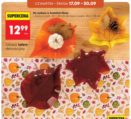 Szklany talerz dekoracyjny w kształcie liścia buku 25,5x18 cm promocja w Biedronka