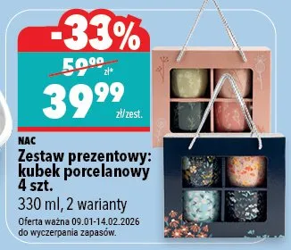 Zestaw prezentowy: kubek porcelanowy 4 szt. 330ml, 2 warianty Nac promocja w Biedronka Home