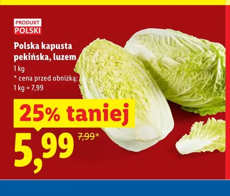 Polska kapusta pekińska luzem promocja w Lidl