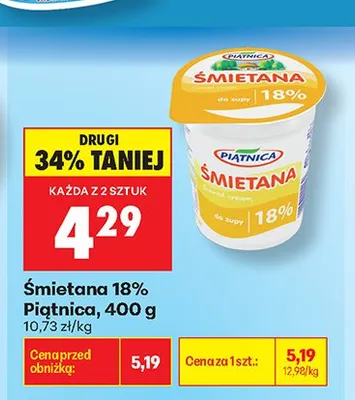 Śmietana 18% Piątnica promocja w Biedronka