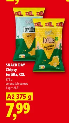 Chipsy tortilla serowe XXL Snack Day promocja w Lidl