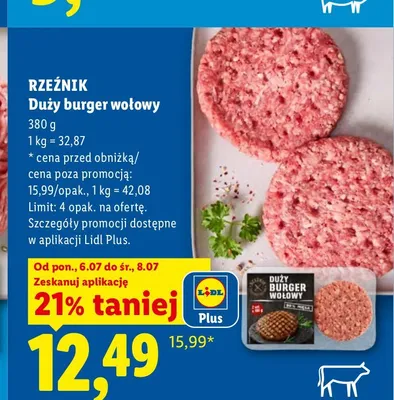 Duży burger wołowy Rzeźnik promocja w Lidl