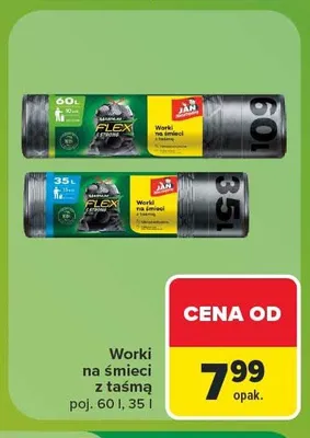 Worki na śmieci z taśmą Jan Niezbędny Flex 35 l promocja w Carrefour