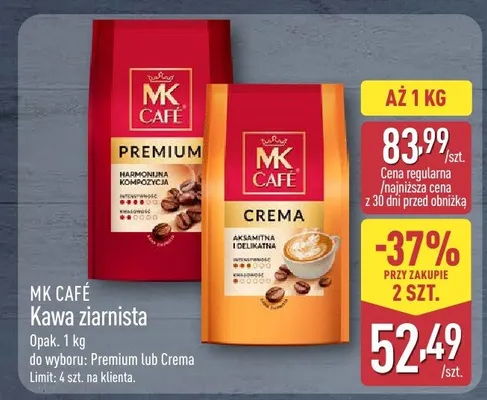 Kawa ziarnista Premium lub Crema promocja w Aldi