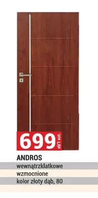 Drzwi ANDROS wewnątrzklatkowe wzmocnione kolor złoty dąb, 80 promocja w Merkury Market
