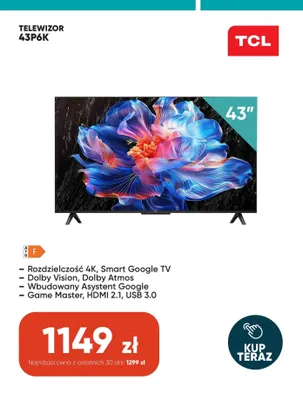 Telewizor TCL 43P6K promocja w Max Elektro