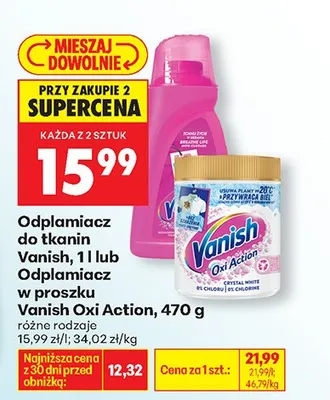 Odplamiacz do tkanin Gold i Odplamiacz w proszku Vanish Oxi Action różne rodzaje promocja w Biedronka
