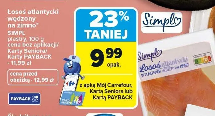 Łosoś atlantycki wędzony na zimno plastry promocja w Carrefour