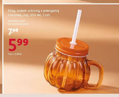 Kubek szklany z pokrywką i słomką 350 ml Eloy promocja w Rossmann