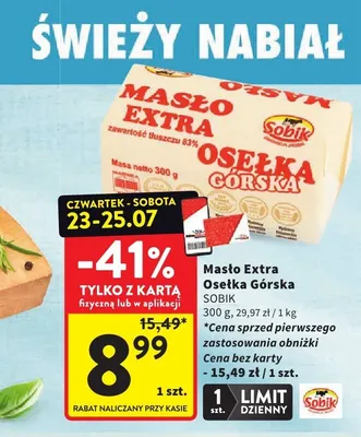 Masło Extra Osełka Górska Sobik promocja w Intermarche