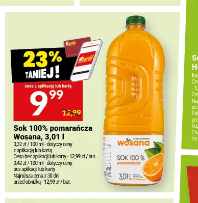 Sok pomarańcza Wosana 100% promocja w Twój Market