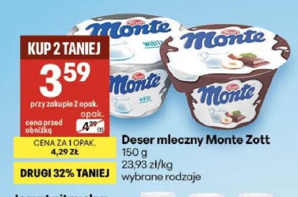Deser mleczny Monte Zott promocja w Delikatesy Centrum
