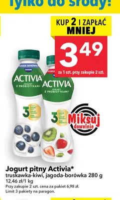Jogurt pitny Activia jagoda-borówka promocja w LEWIATAN