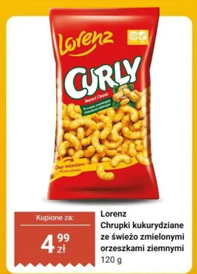 Curly Chrupki kukurydziane ze świeżo zmielonymi orzeszkami ziemnymi Lorenz promocja w Dino
