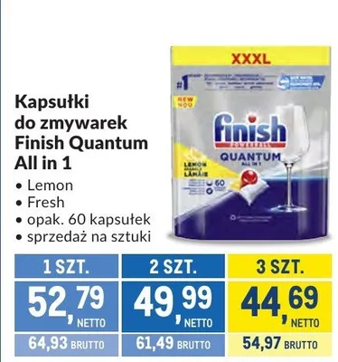 Kapsułki do zmywarek Finish Quantum All in 1 Lemon promocja w Makro
