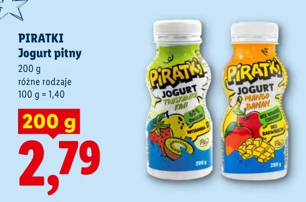 Jogurt pitny Piratki truskawka kiwi promocja w Lidl