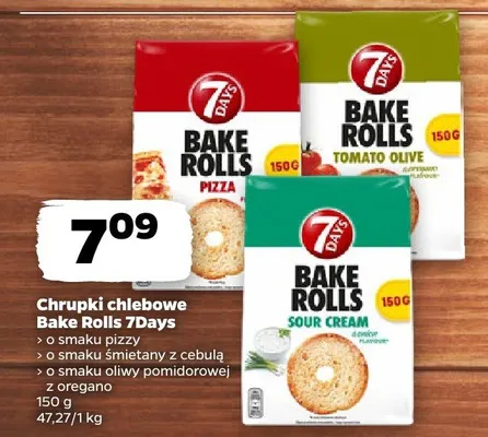 Chrupki chlebowe Bake Rolls 7Days o smaku pizzy promocja w Netto
