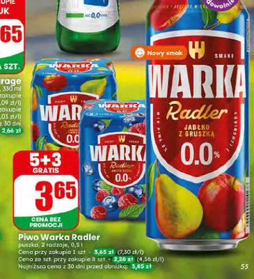 Piwo bezalkoholowe Warka Radler Jabłko z Gruszką promocja w Dino