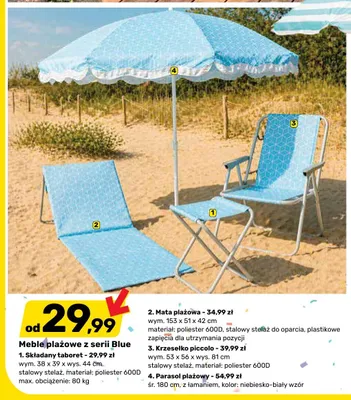 Mata plażowa z serii Blue 153x51x42cm stalowy stelaż do oparcia plastikowe zapięcia promocja w Bricomarche