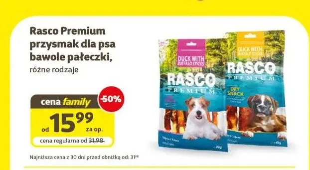 Przysmak dla psa bawole pałeczki Rasco Premium Duck with Buffalo Sticks promocja w Super Zoo