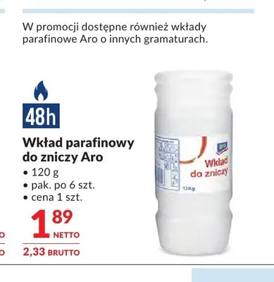Wkład parafinowy do zniczy Aro promocja w Makro
