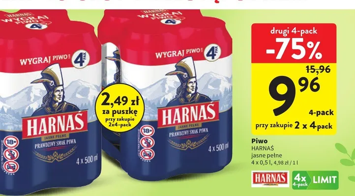 Piwo jasne pełne 4-pack promocja w Intermarche