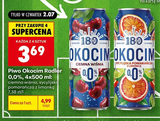Piwo bezalkoholowe Okocim Radler Ciemna Wiśnia promocja w Biedronka