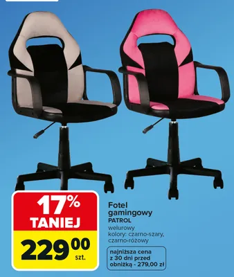 Fotel gamingowy Patrol welurowy promocja w Carrefour