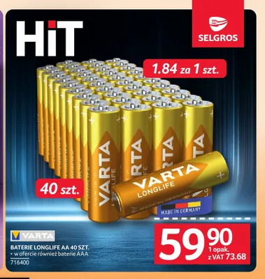 Baterie Longlife Aa 40 szt. Varta promocja w Selgros