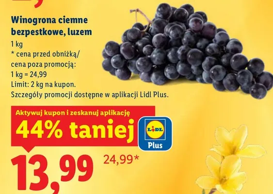 Winogrona ciemne bezpestkowe, luzem promocja w Lidl