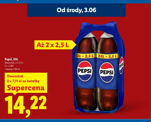Napój gazowany Pepsi XXL 2-pak 2,5l promocja w Lidl