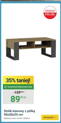 Stolik kawowy z półką 90x58x55cm promocja w ERLI