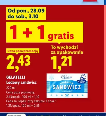 Lodowy sandwicz śmietankowy Gelatelli promocja w Lidl