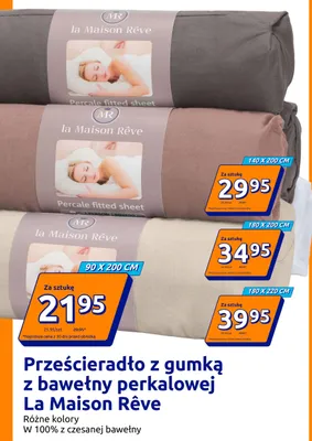 Prześcieradło z gumką z bawełny perkalowej La Maison Rêve 90x200 cm promocja w Action