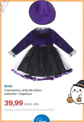 Czarownica strój dla dzieci sukienka + kapelusz Smiki promocja w Smyk