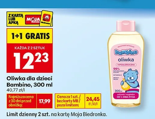 Oliwka dla dzieci Bambino promocja w Biedronka