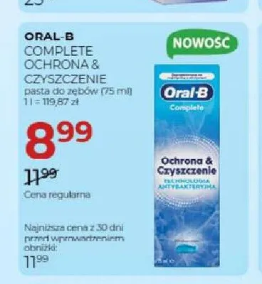 Pasta do zębów Oral-B Complete Ochrona & Czyszczenie promocja w Drogerie Jawa