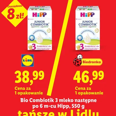 Mleko następne Bio Combiotik 3 po 6m-cu HiPP promocja w Lidl
