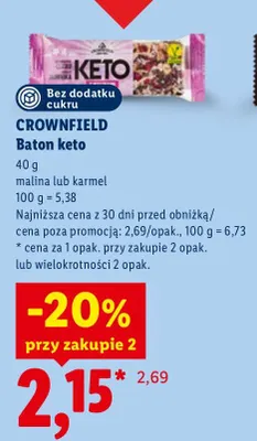 Baton keto karmel Crownfield promocja w Lidl
